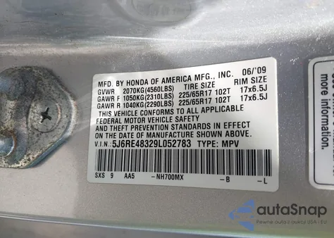 2009 Honda Cr-V Lx из США, поврежденный, VIN 5J6RE48329L052783